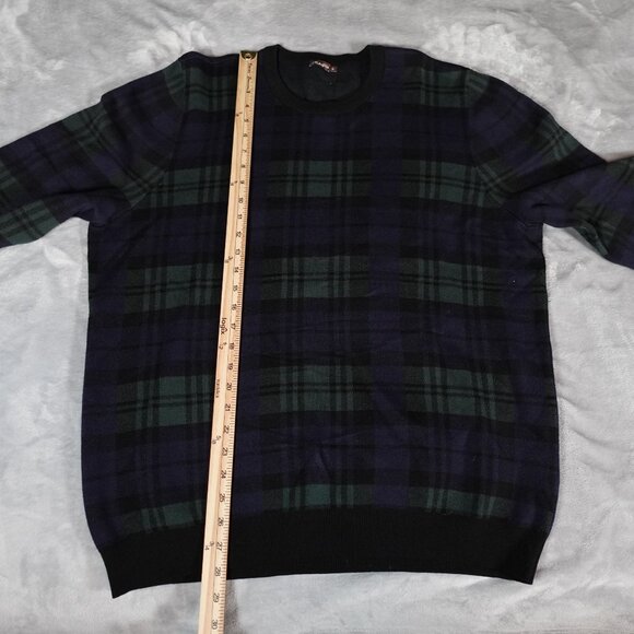 J McLaughlin Plaid Knit Crewneck Sweater Mens XL Cotton Modal Blue - Picture 7 of 8